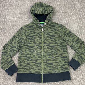 Psycho Bunny Rockaway Camo Print Hoodie Men's Small Green Black Full Zip Sweater